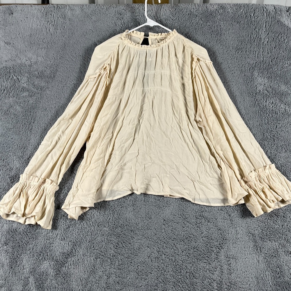 Millibon Blouse Top Womens Small Cream Long Bell Sleeve Keyhole Back Ruffle Boho